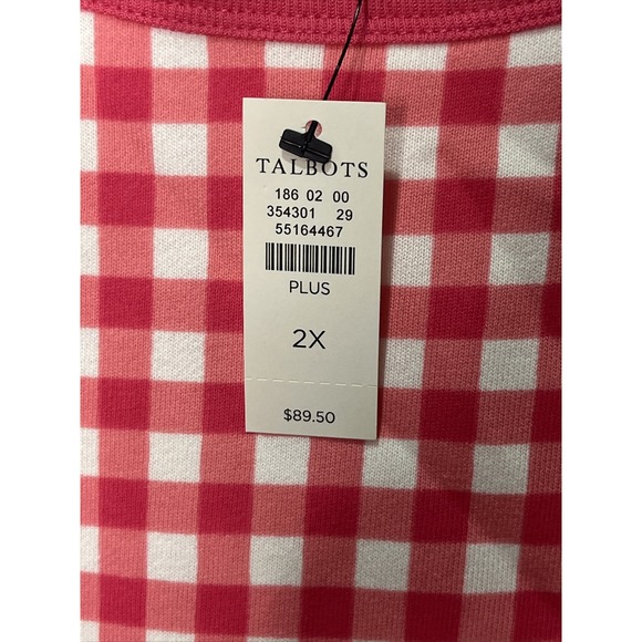 NWT Talbots Fun Raspberry/Pink White Gingham Check Long Sleeve Sweatshirt 2X - Picture 7 of 9